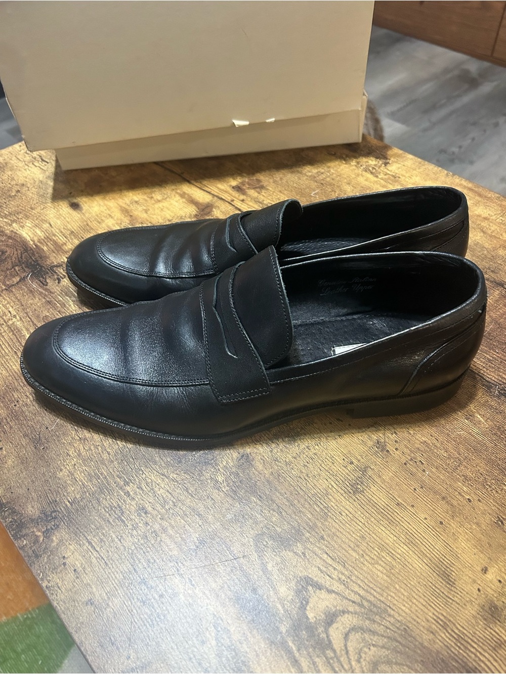 Joseph Abboud Black Leather Slip-On Penny Loafers